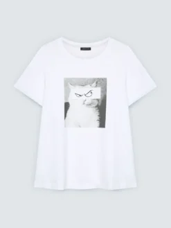 T-shirt in cotone con stampa gatto