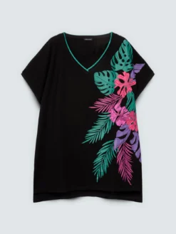 T-shirt in cotone con stampa tropicale