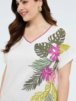 T-shirt in cotone con stampa tropicale