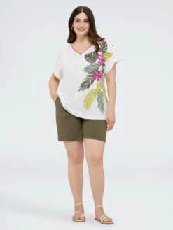 T-shirt in cotone con stampa tropicale