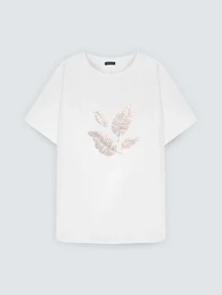 T-shirt in jersey con foliage in paillettes