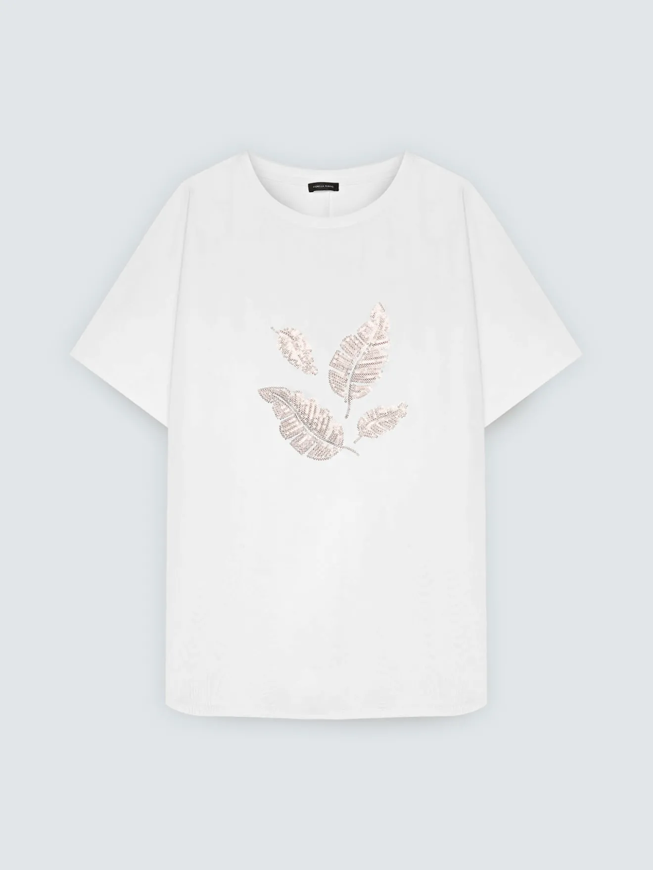 T-shirt in jersey con foliage in paillettes