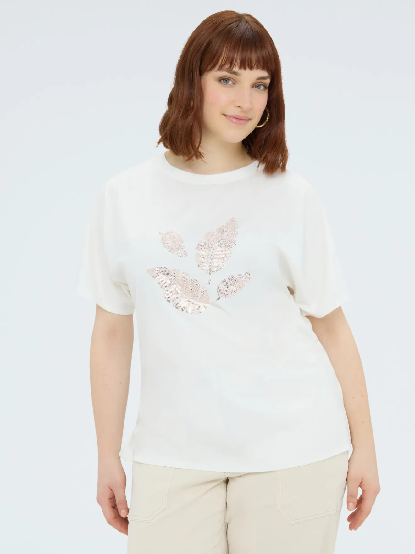T-shirt in jersey con foliage in paillettes