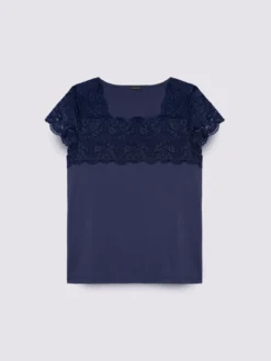 T-shirt in jersey con inserto in pizzo