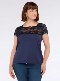 T-shirt in jersey con inserto in pizzo