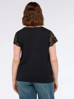 T-shirt in jersey con inserto in pizzo