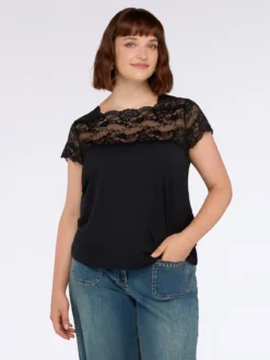 T-shirt in jersey con inserto in pizzo