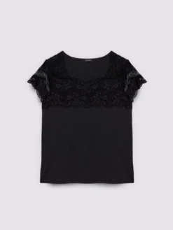 T-shirt in jersey con inserto in pizzo