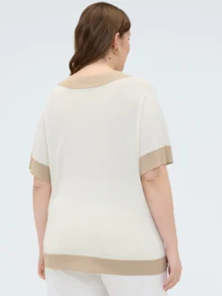 T-shirt in maglia con bordi a contrasto