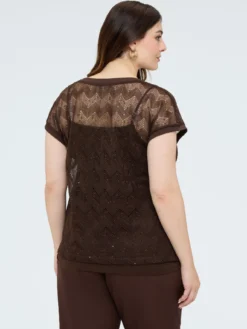 T-shirt in maglia traforata ajouré con paillettes