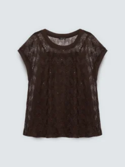 T-shirt in maglia traforata ajouré con paillettes