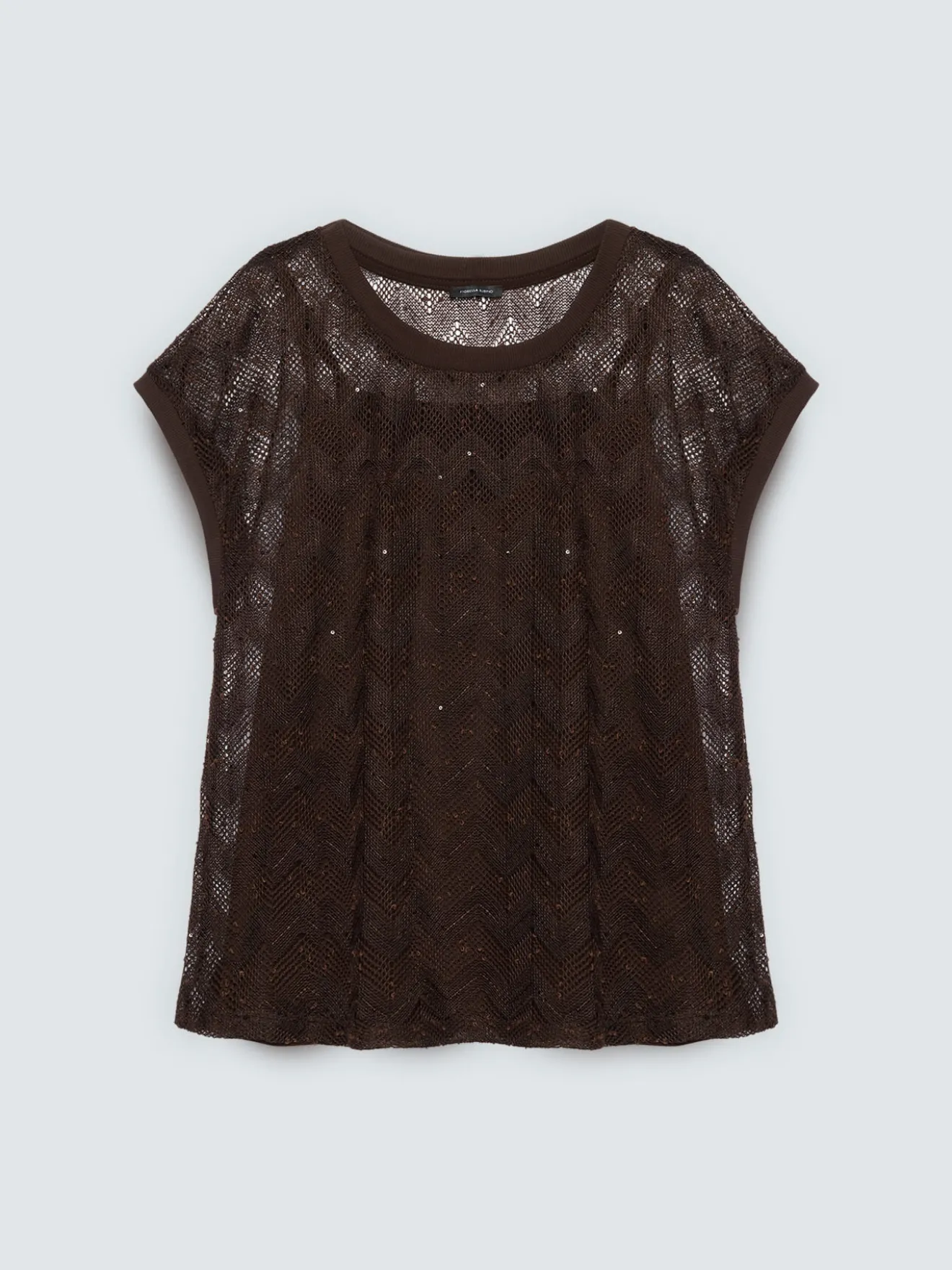 T-shirt in maglia traforata ajouré con paillettes