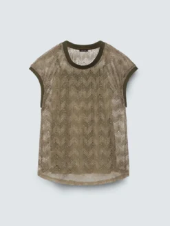 T-shirt in maglia traforata ajouré con paillettes