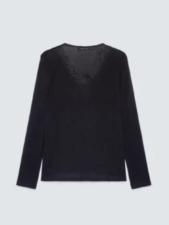 T-shirt in misto lana con pizzo