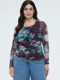 T-shirt in tulle con stampa floreale