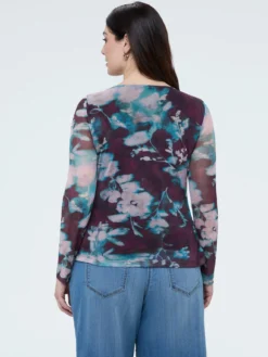 T-shirt in tulle con stampa floreale