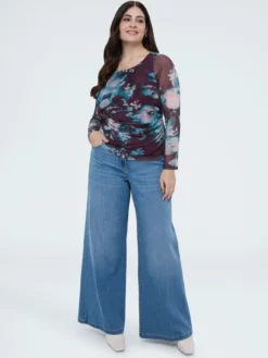 T-shirt in tulle con stampa floreale