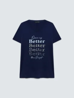 T-shirt in viscosa con scritta e paillettes