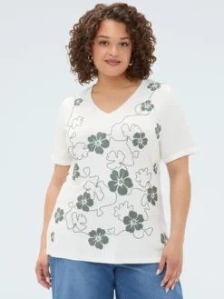 T-shirt in viscosa con stampa floreale e ricamo