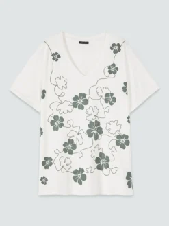 T-shirt in viscosa con stampa floreale e ricamo