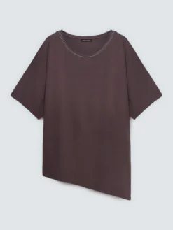 T-shirt in viscosa con strass sullo scollo