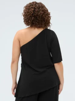T-shirt monospalla in jersey con punti luce