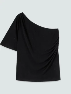 T-shirt monospalla in jersey con punti luce