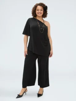 T-shirt monospalla in jersey con punti luce