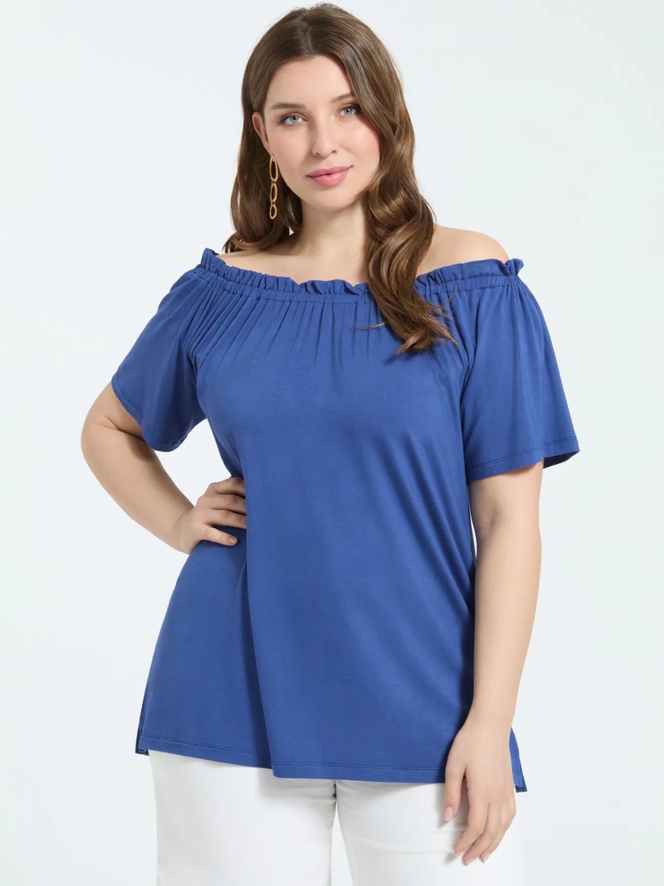 T-shirt off shoulders in jersey di viscosa