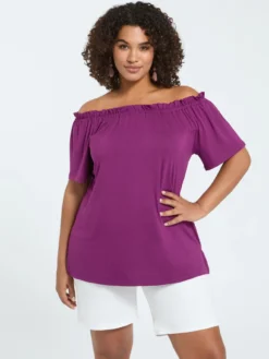 T-shirt off shoulders in jersey di viscosa