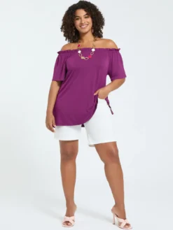 T-shirt off shoulders in jersey di viscosa