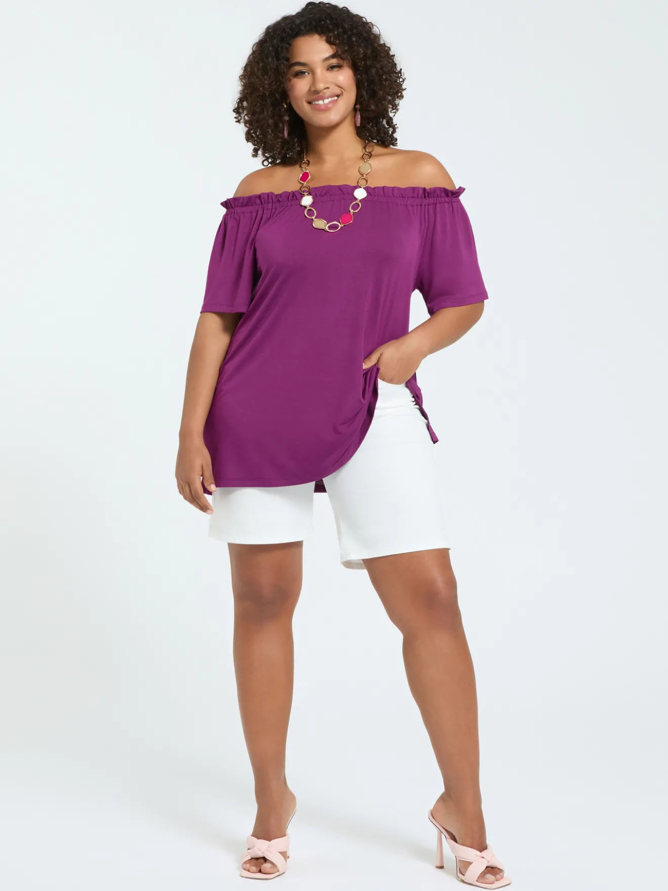 T-shirt off shoulders in jersey di viscosa