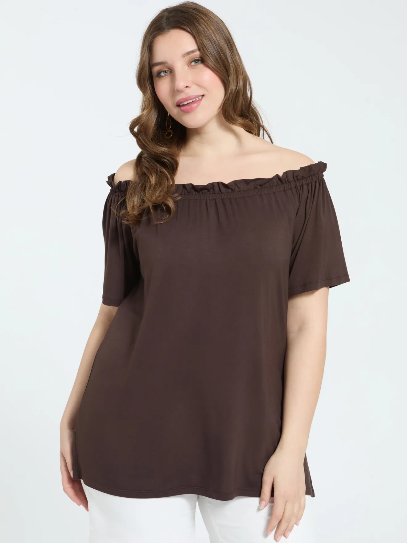 T-shirt off shoulders in jersey di viscosa