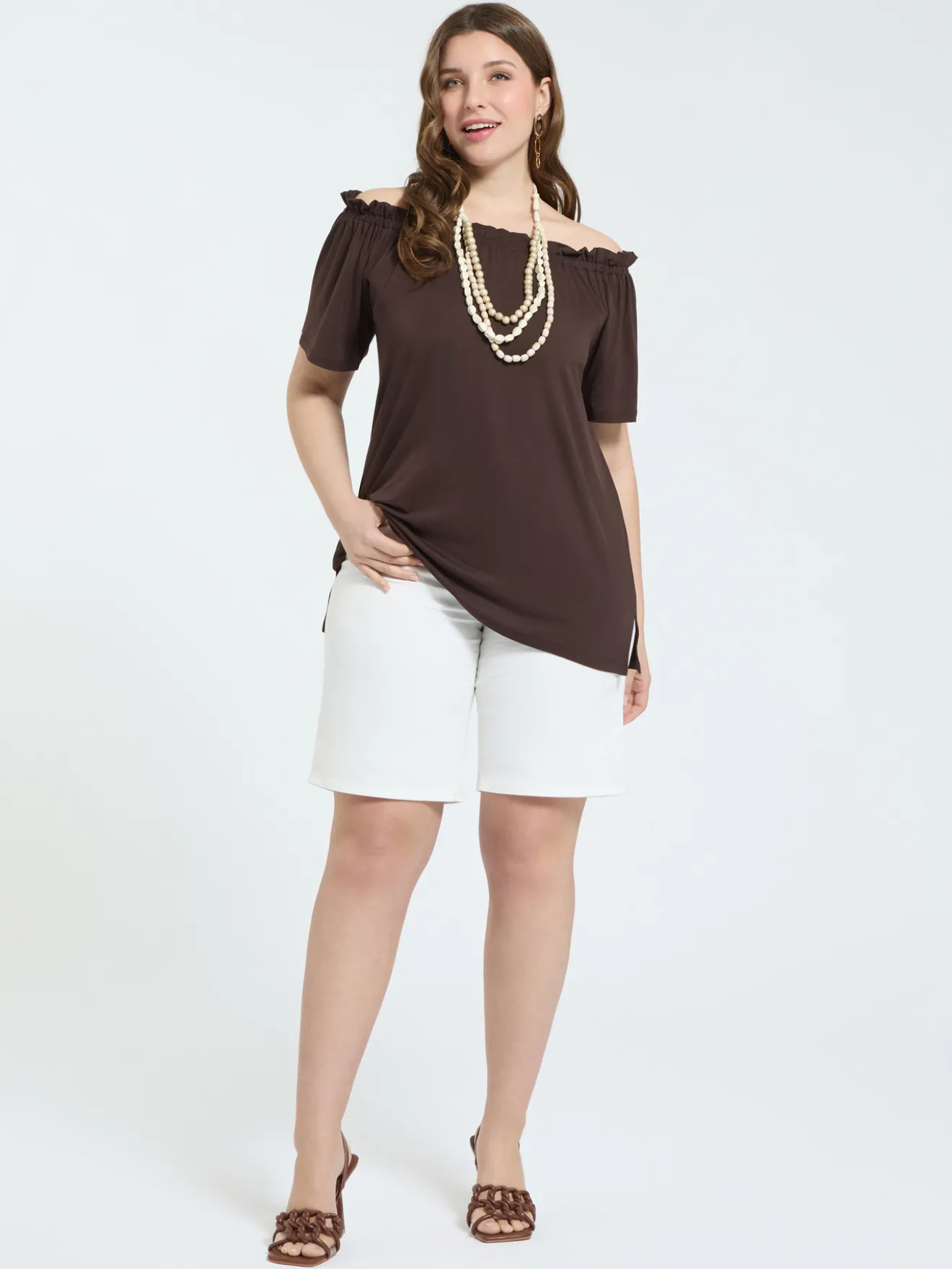 T-shirt off shoulders in jersey di viscosa