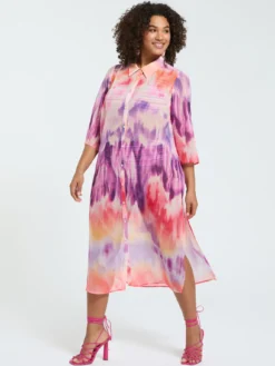 Vestito chemisier in georgette tie-dye